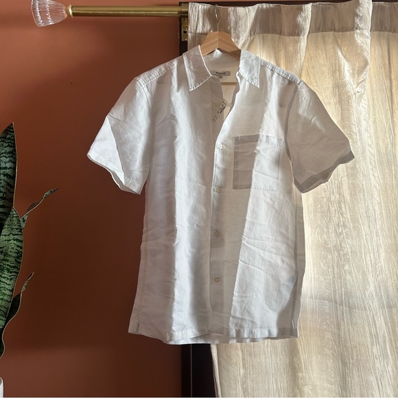Madewell Other - Madewell Men's Button Up Short Sleeve Shirt Cotton Linen Blend White NWT Size XS